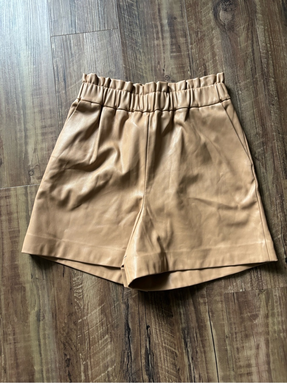 Camel Faux Leather Shorts